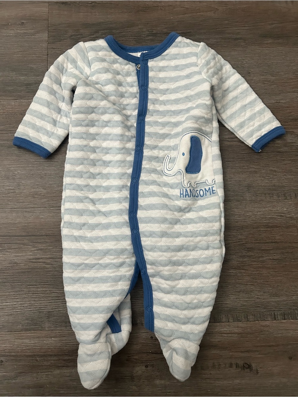 Blue & White Striped Baby Footed One-Piece - Handsome Elephant